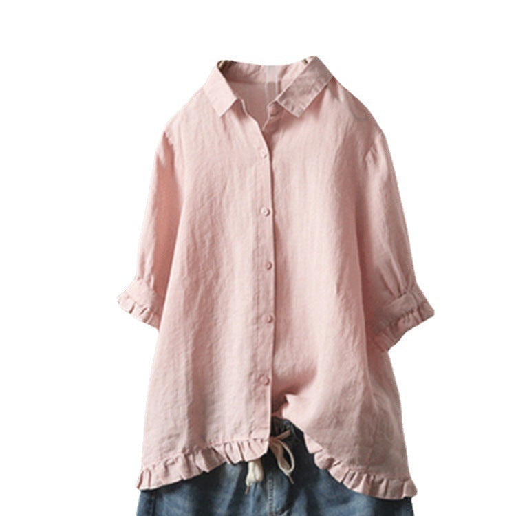 Jasmine – Chemise à Volants à Simple Boutonnage