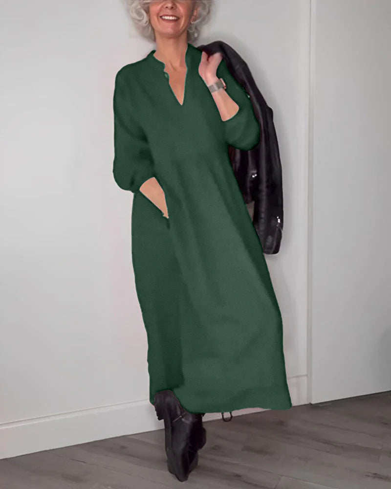 Robe Elégante avec Anneaux en V et Manches Longues
