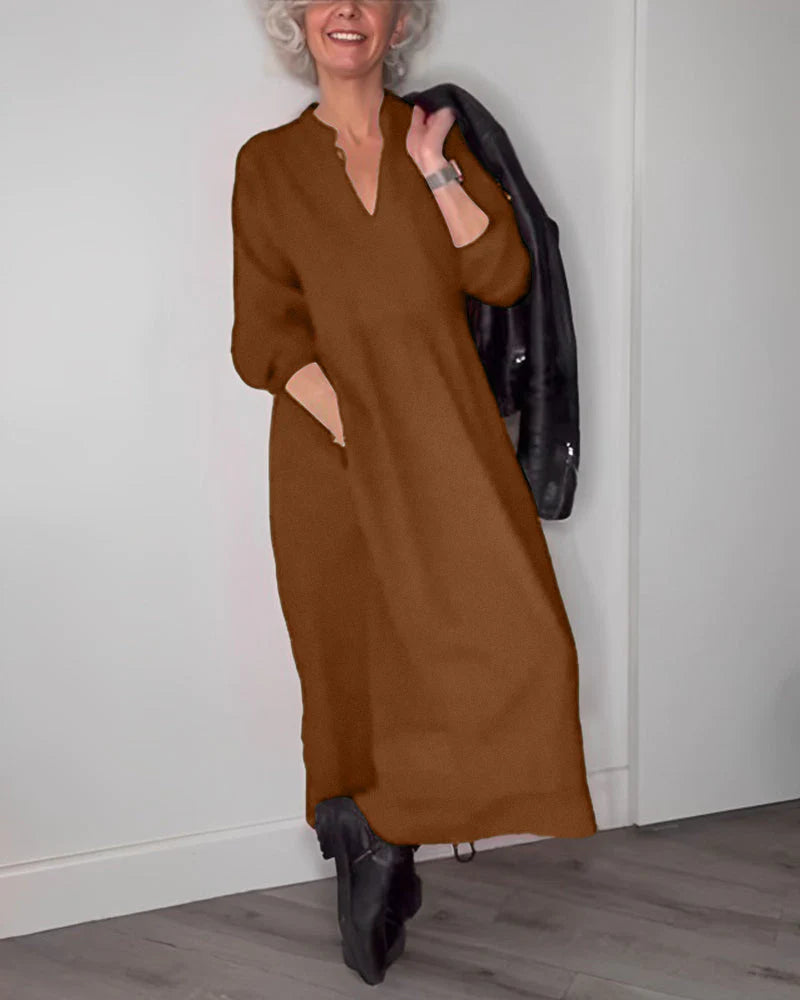 Robe Elégante avec Anneaux en V et Manches Longues