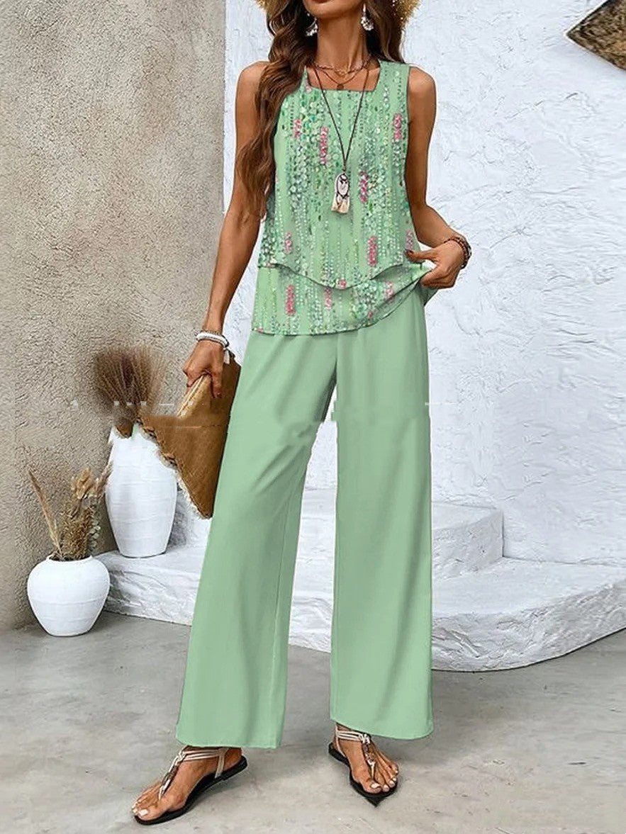 Lauren – Veste sans manches à double couche et pantalon droit ample