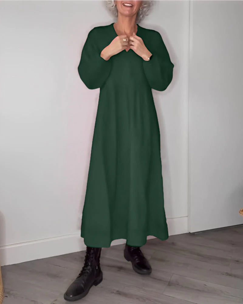 Robe Elégante avec Anneaux en V et Manches Longues