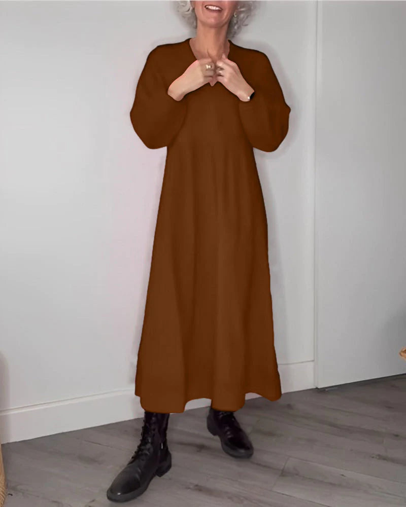 Robe Elégante avec Anneaux en V et Manches Longues