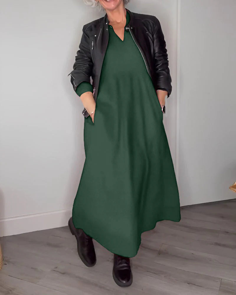 Robe Elégante avec Anneaux en V et Manches Longues