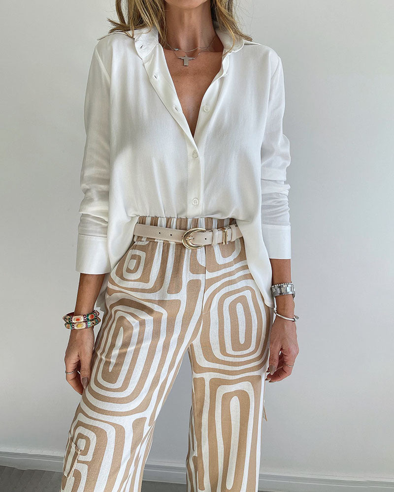 Megan – Ensemble Chemise à Manches Longues et Pantalon à Jambe Large Imprimé