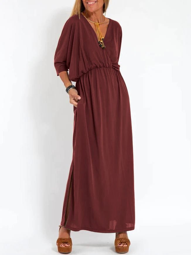 Kimberley – Robe Fendue à Taille Haute avec Col en V