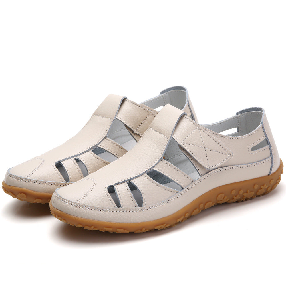 Sarah – Chaussures décontractées en cuir végan à velcro à semelle souple et rétro