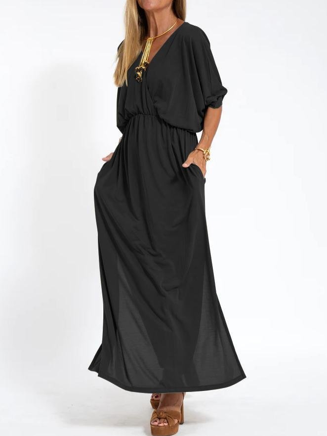 Kimberley – Robe Fendue à Taille Haute avec Col en V