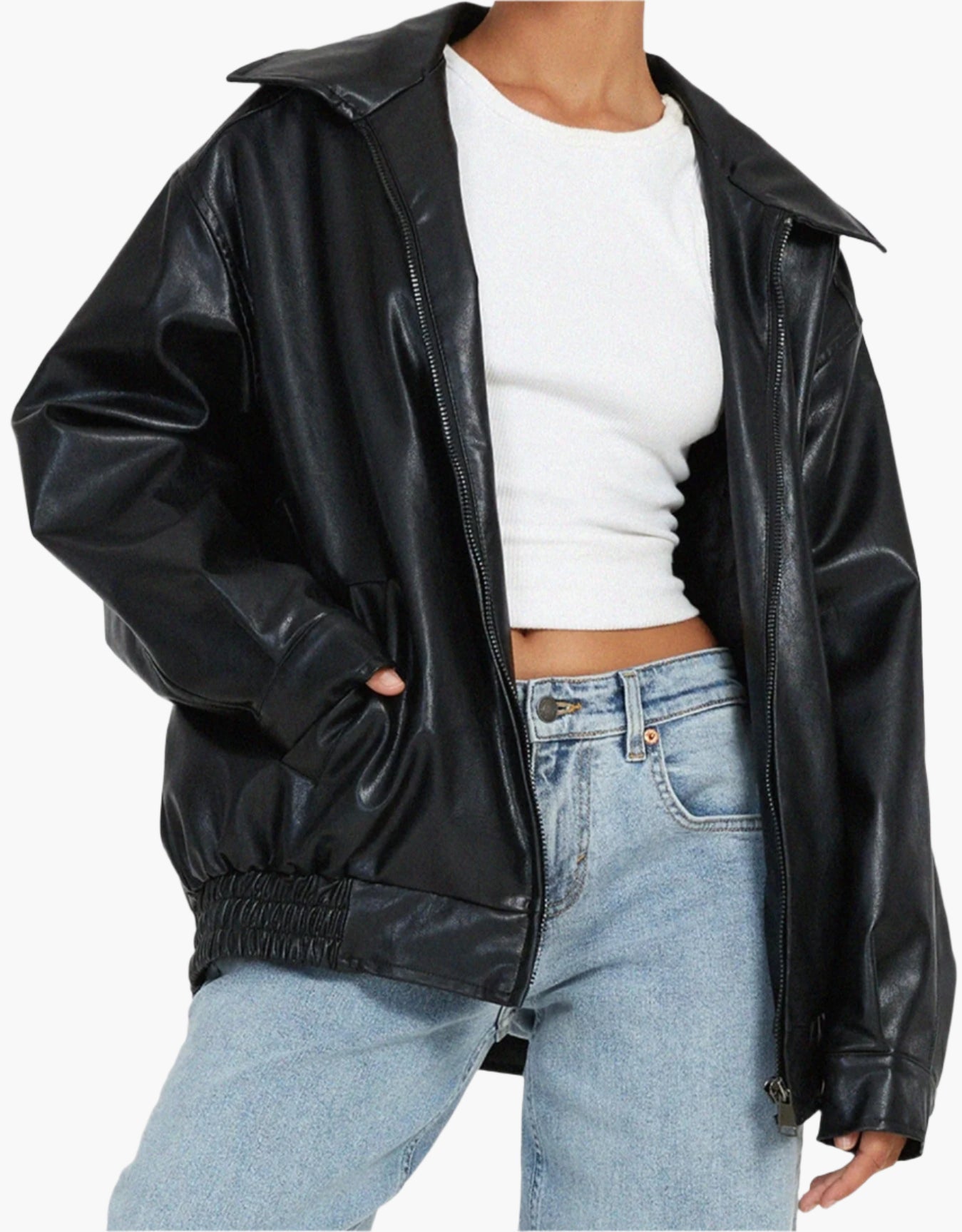 Veste en cuir synthétique oversize pour femme, style décontracté et tendance