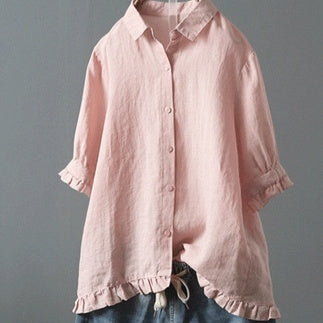 Jasmine – Chemise à Volants à Simple Boutonnage