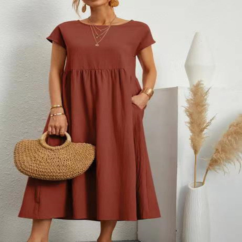 Patricia – Robe Longue Décontractée en Lin Coton avec Poches