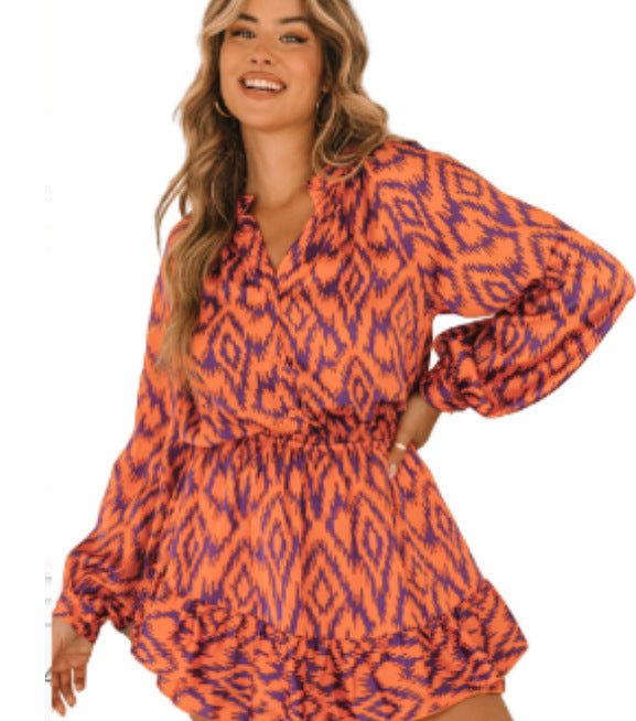 Georgina – Robe à Imprimé avec Col Montant et Taille Élastique