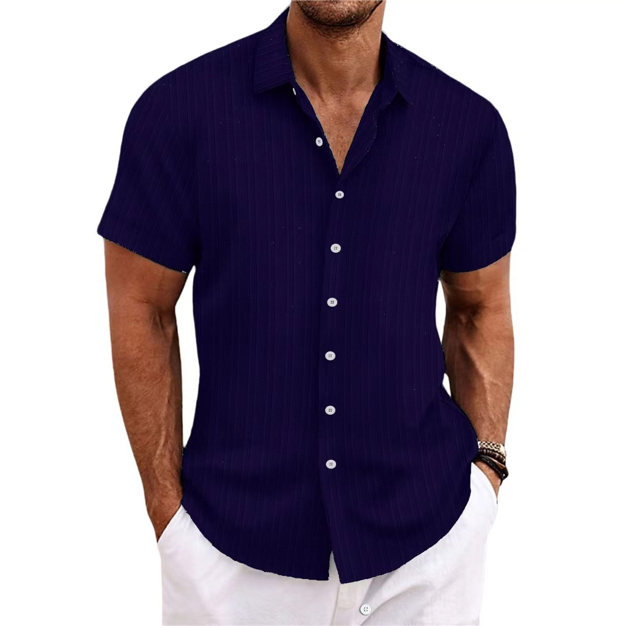 Dennis – Chemise décontractée à rayures en coton et lin