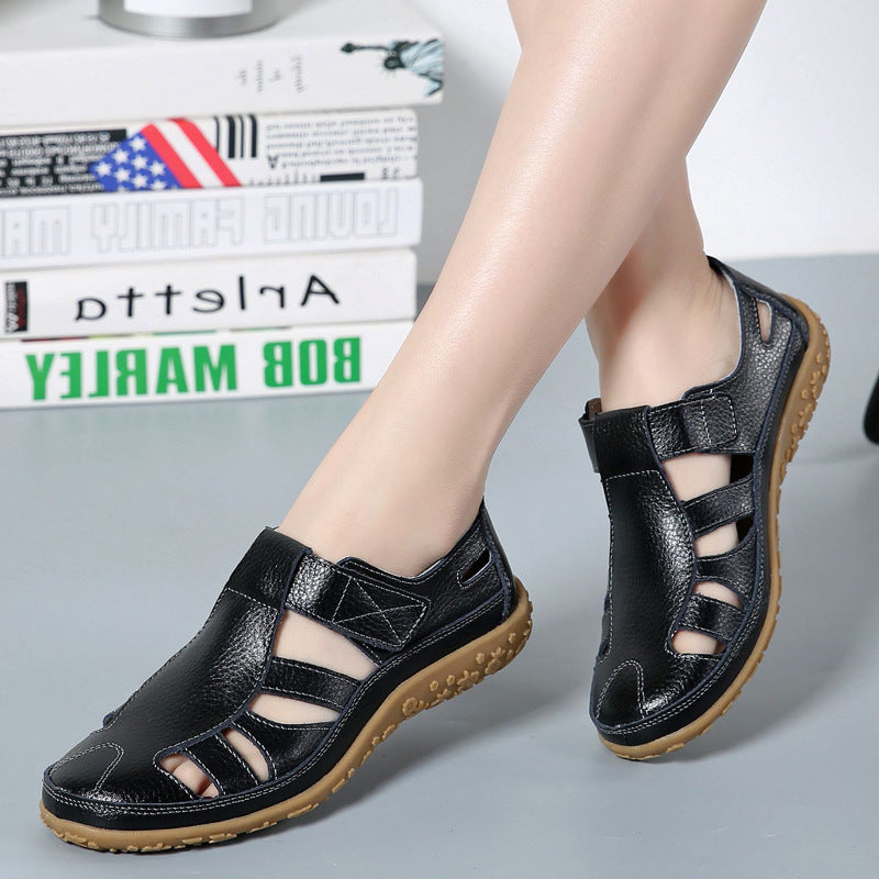 Sarah – Chaussures décontractées en cuir végan à velcro à semelle souple et rétro