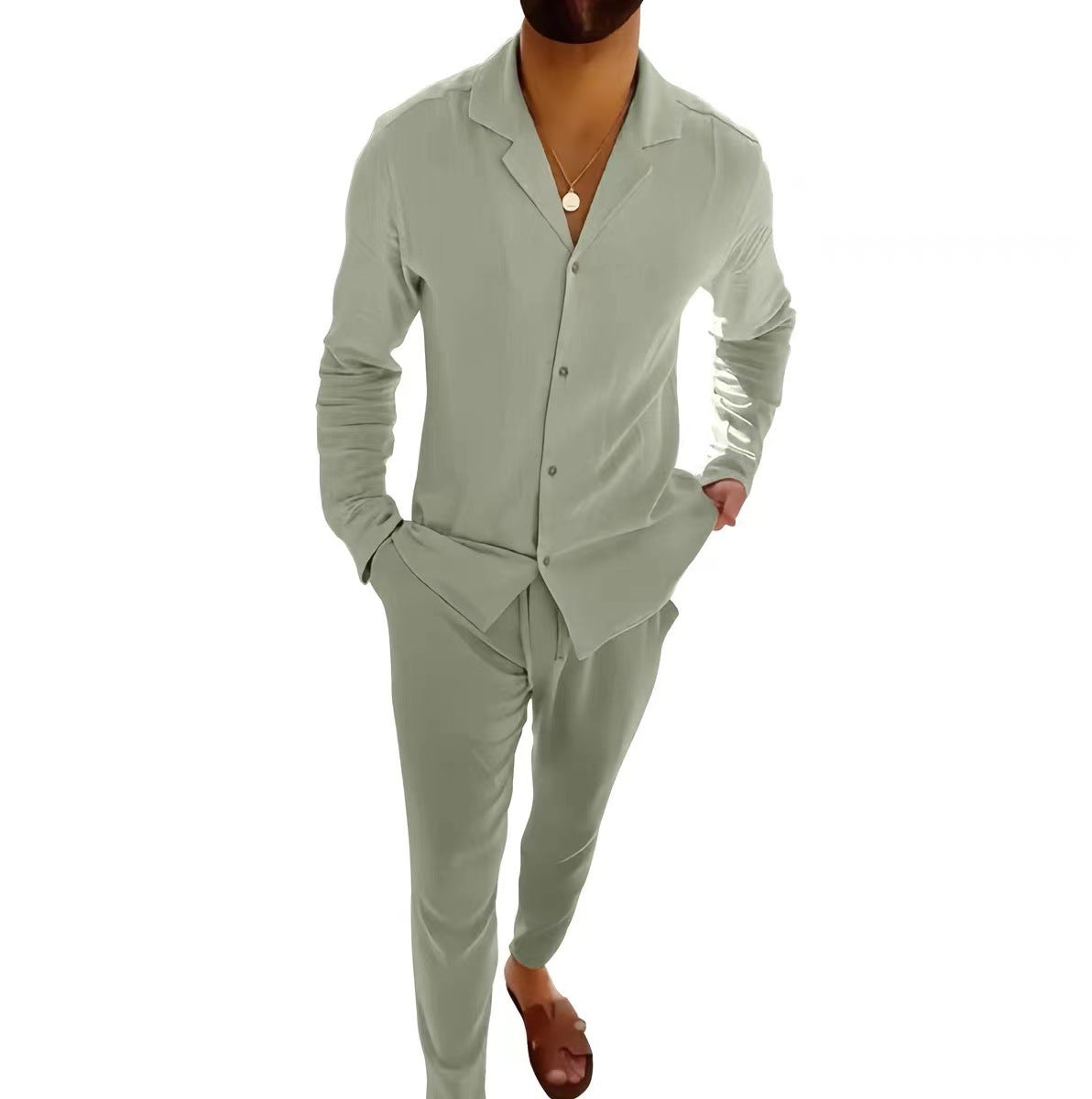 Ensemble Décontracté Homme Style Moderne Chemise Manches Longues et Pantalon Slim pour Quotidien