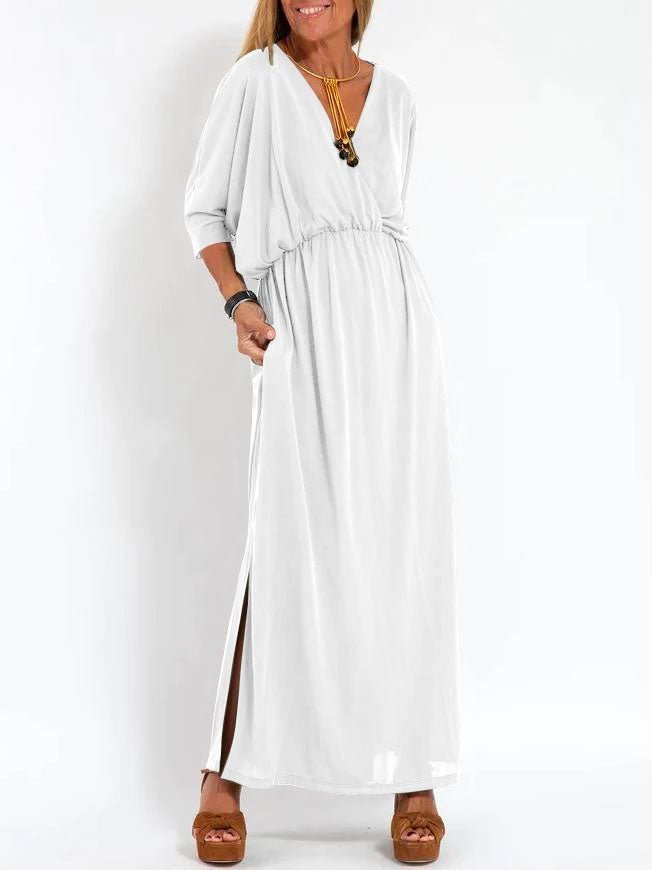 Kimberley – Robe Fendue à Taille Haute avec Col en V