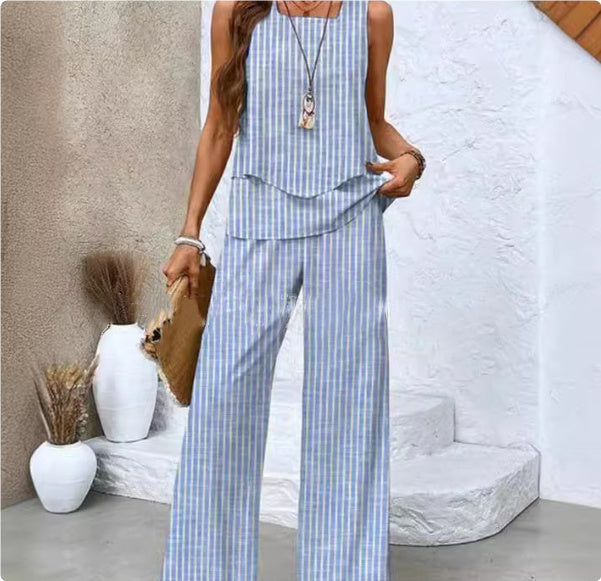 Lauren – Veste sans manches à double couche et pantalon droit ample