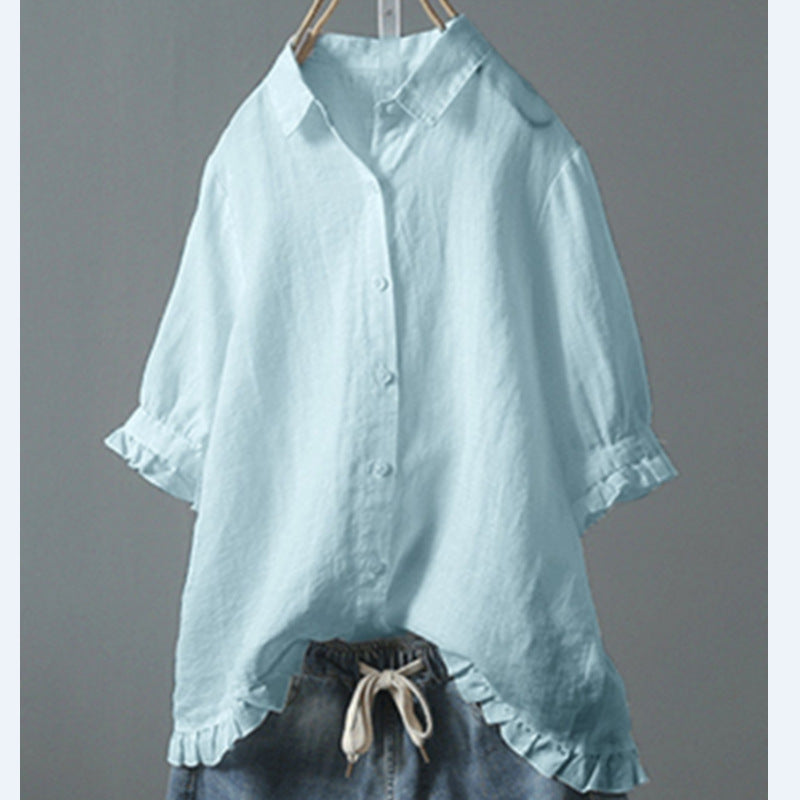 Jasmine – Chemise à Volants à Simple Boutonnage
