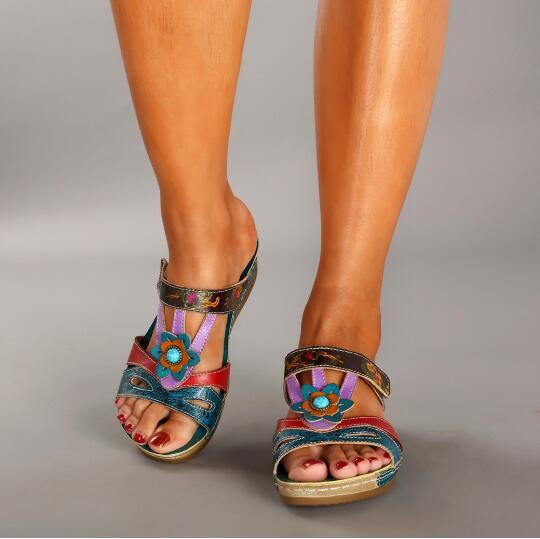 Jessica – Sandales à Talons avec Fleurs Ethniques pour Femmes
