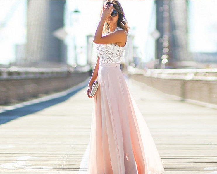 Natalie – Robe en Chiffon surlongue avec broderie