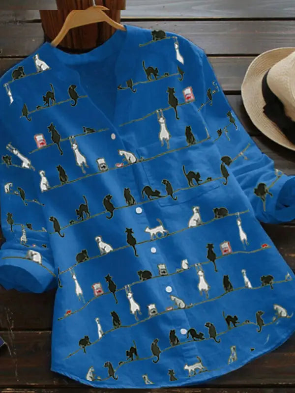 Adele – Blouse à Manches Longues avec Imprimé Chat