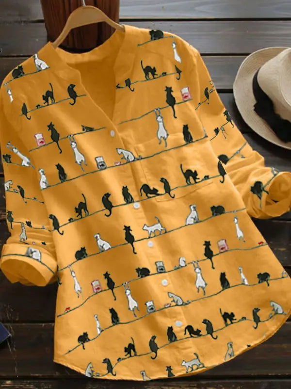 Adele – Blouse à Manches Longues avec Imprimé Chat