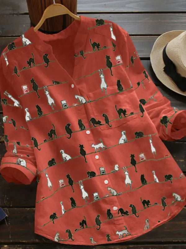 Adele – Blouse à Manches Longues avec Imprimé Chat