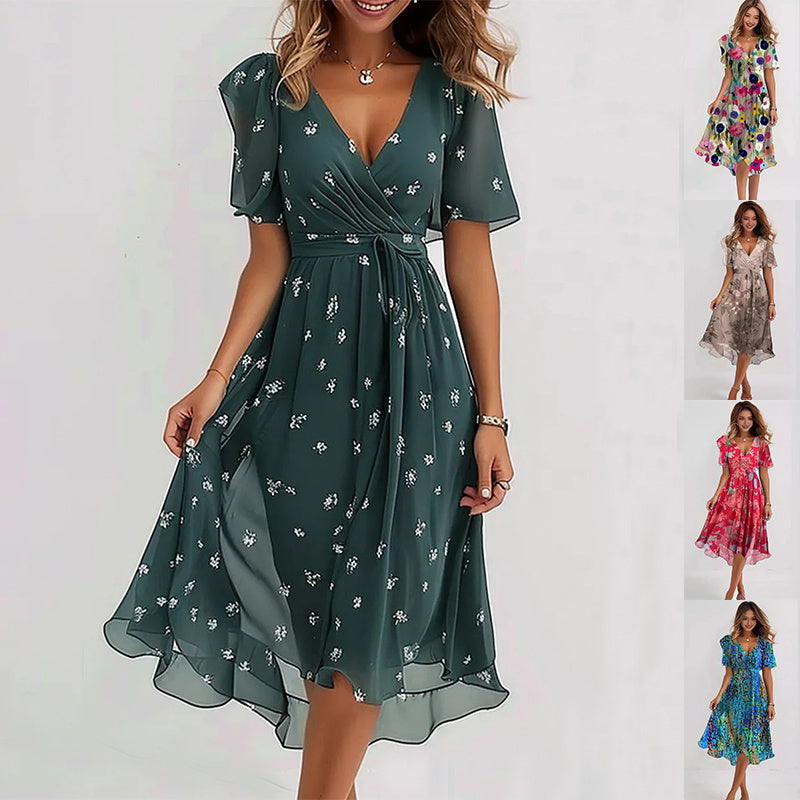 Juliet – Robe Élégante en Chiffon à Manches Courtes