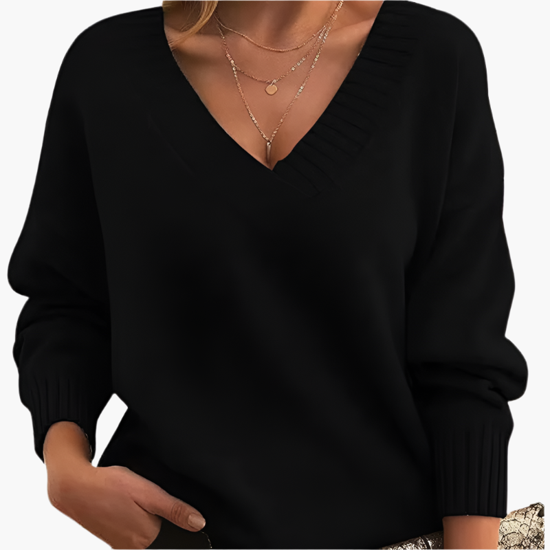 Pull col V chic femme pour l'hiver, style élégant et décontracté à manches longues
