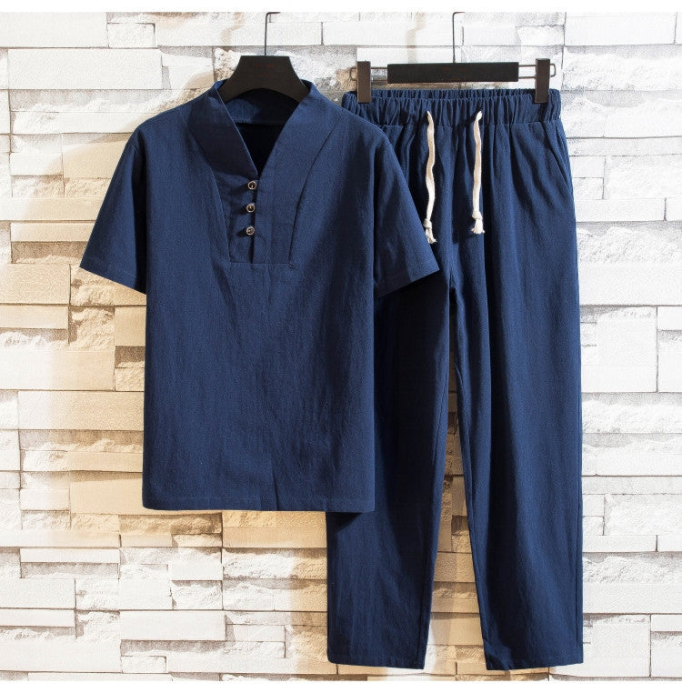 Mitchell – Costume d'été en lin pour hommes à manches courtes en coton