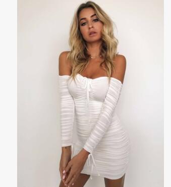 Louise – Robe Bandage Sexy à Épaules Dégagées avec Manches Longues