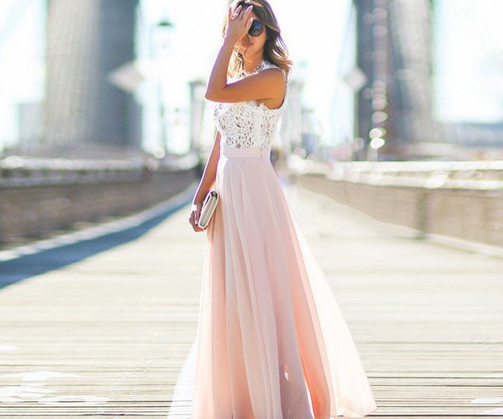 Natalie – Robe en Chiffon surlongue avec broderie