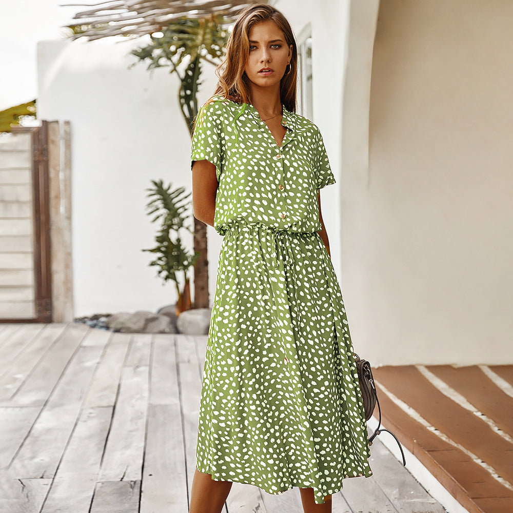 Robe midi femme style décontracté à pois, idéale pour l'été et les sorties