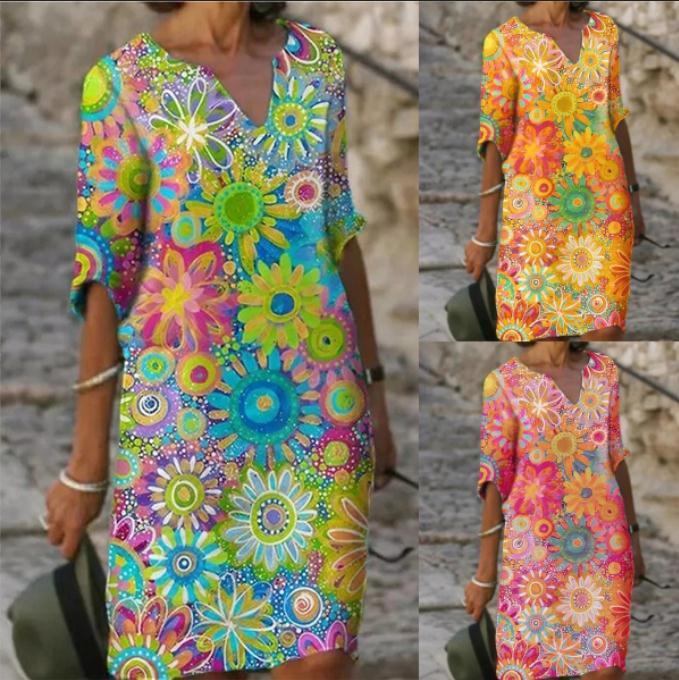 Katie – Robe Imprimée Mode à Enfiler Bleu