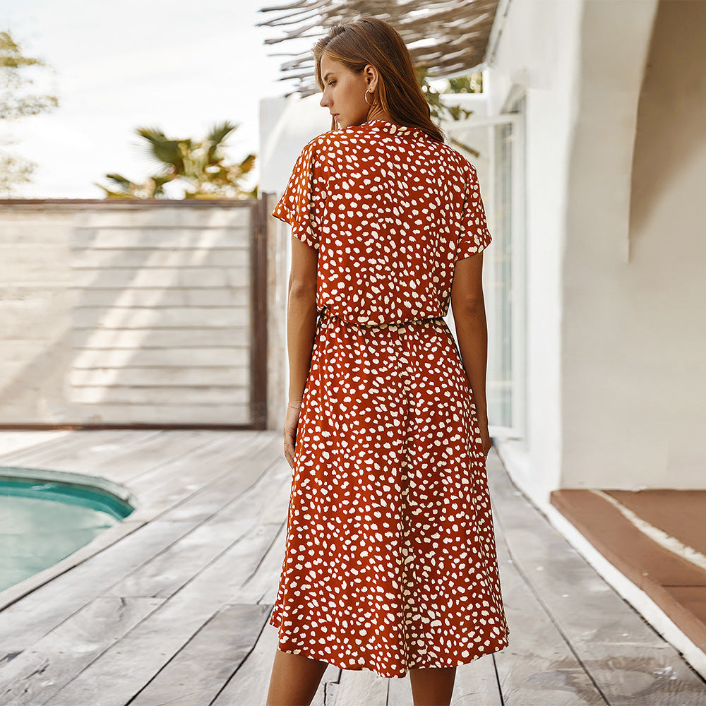 Robe midi femme style décontracté à pois, idéale pour l'été et les sorties