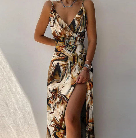 Mary – Robe à bretelles sexy avec fente pour l'été
