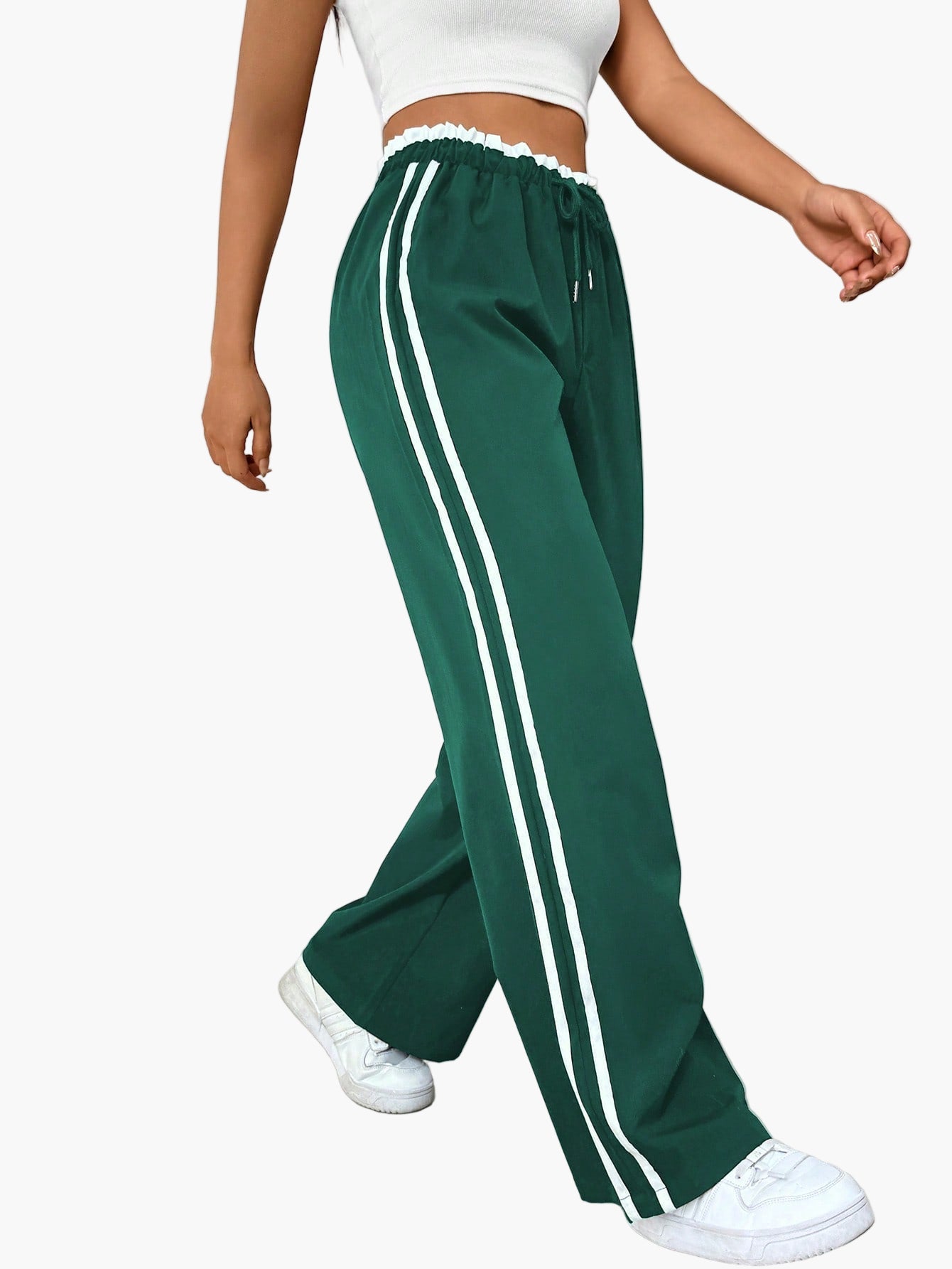 Pantalon large sport femme style streetwear à bandes – coupe décontractée idéale pour le quotidien
