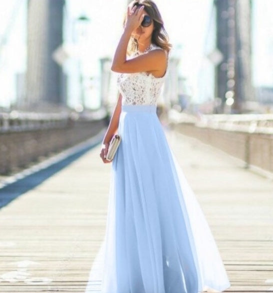 Natalie – Robe en Chiffon surlongue avec broderie