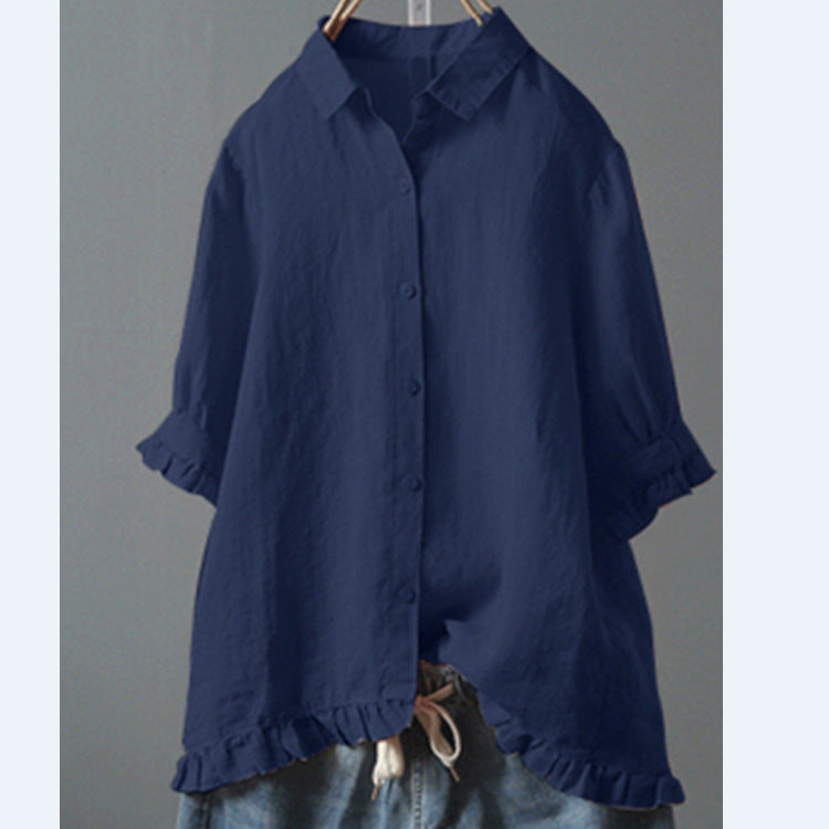 Jasmine – Chemise à Volants à Simple Boutonnage