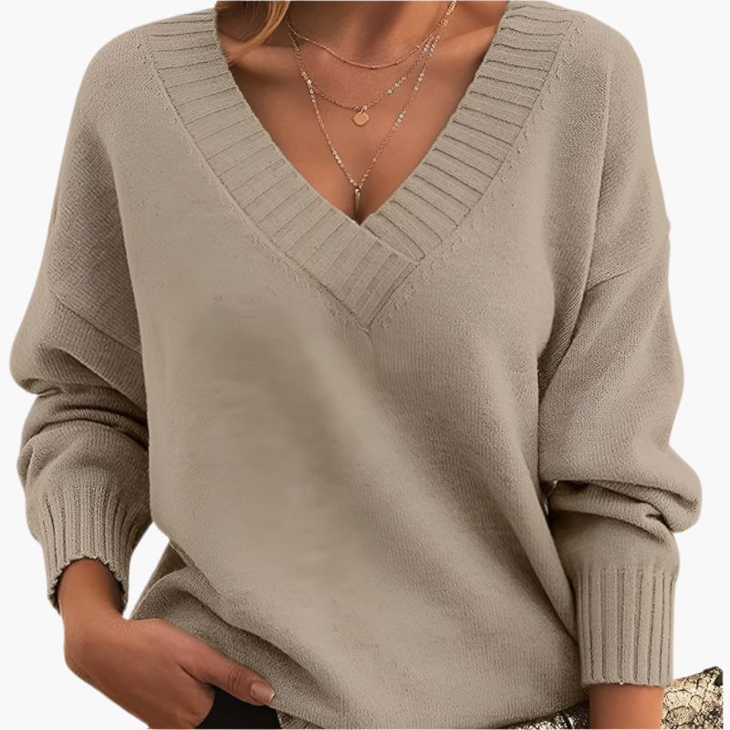 Pull col V chic femme pour l'hiver, style élégant et décontracté à manches longues