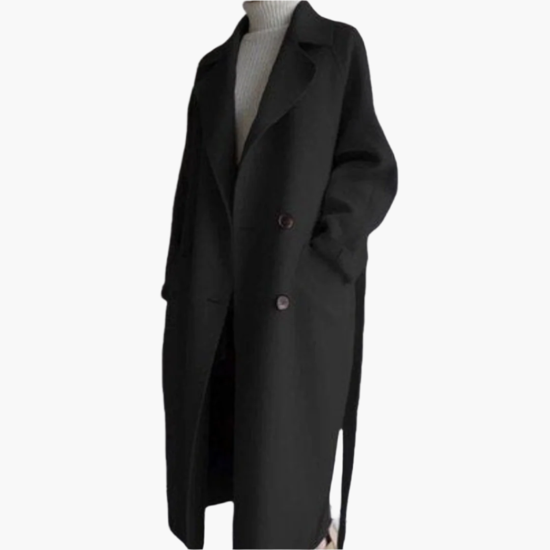Manteau long élégant femme style classique pour l'hiver