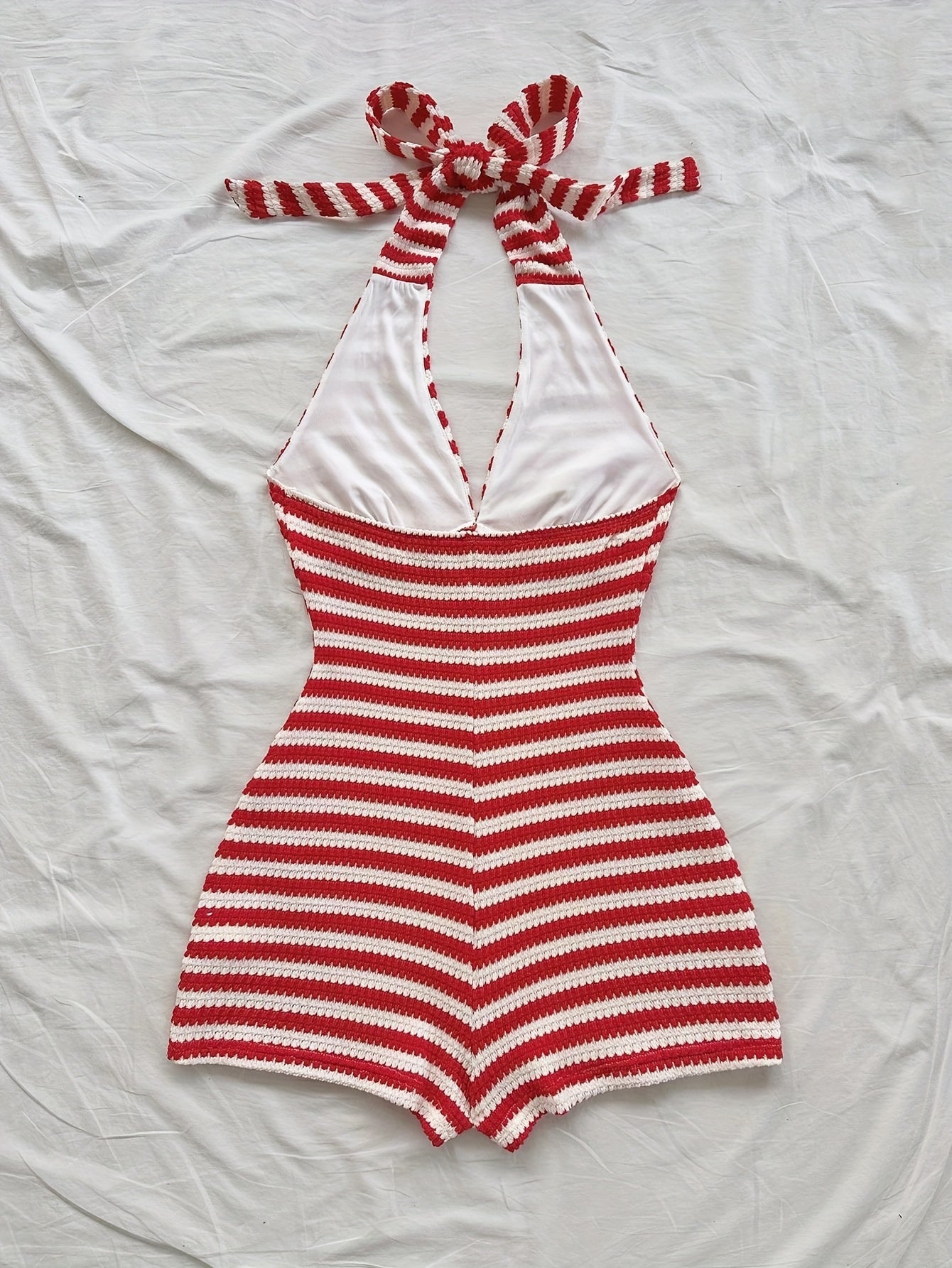 Combinaison Short Femme à Rayures Style Rétro Col Halter Été Plage