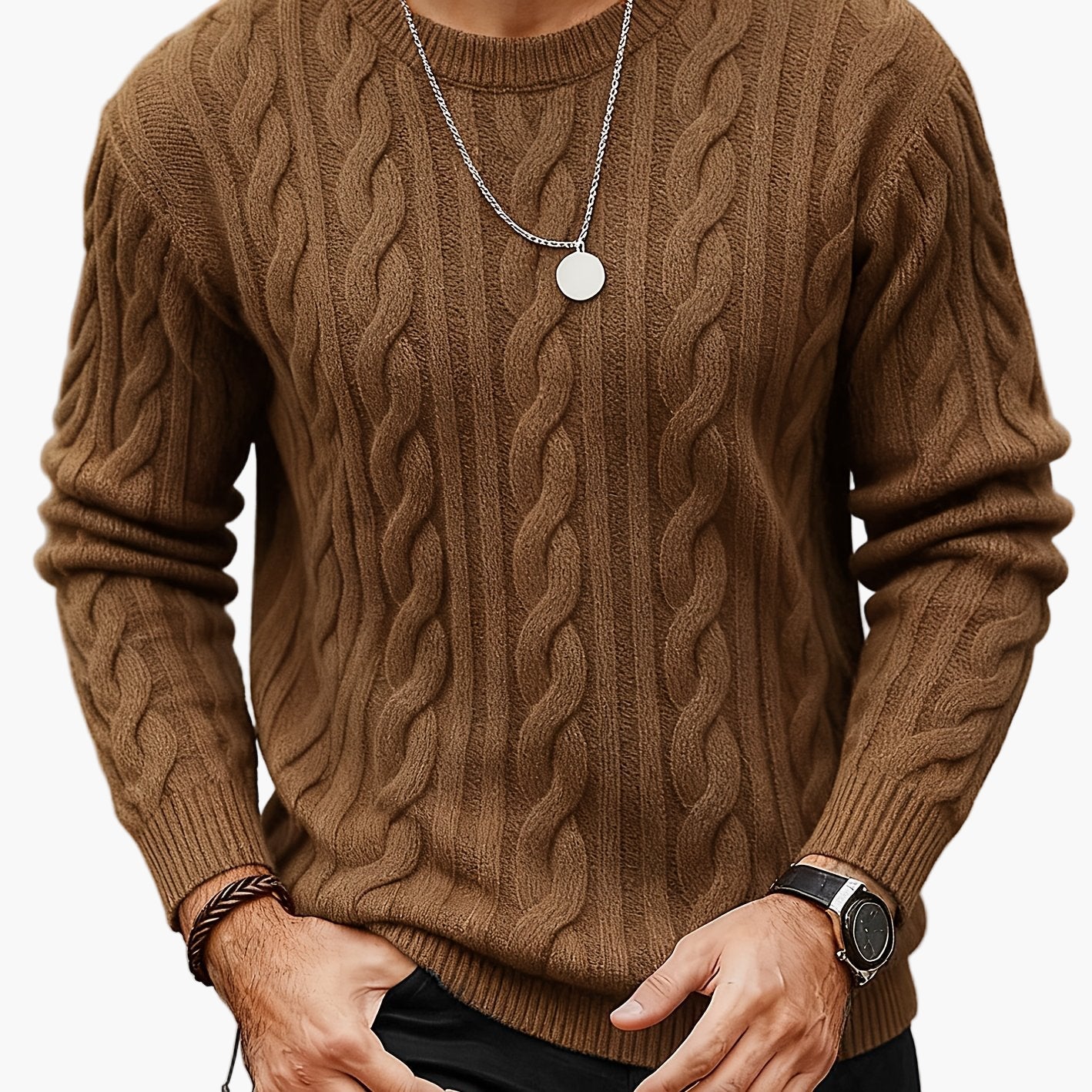 Pull à torsades style décontracté pour homme - idéal automne/hiver