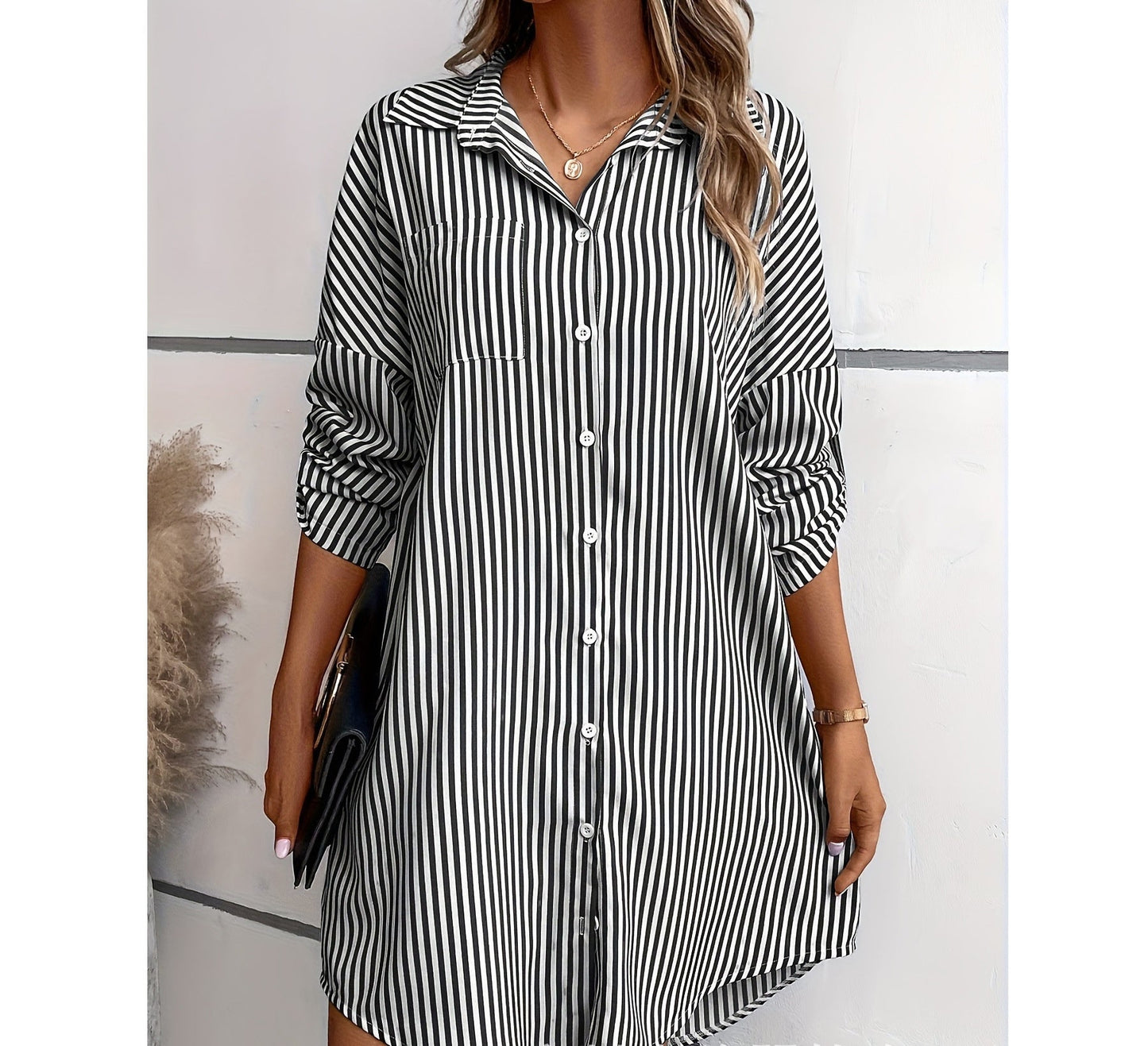 Kate – Robe Chemise Décontractée à Rayures avec Poches