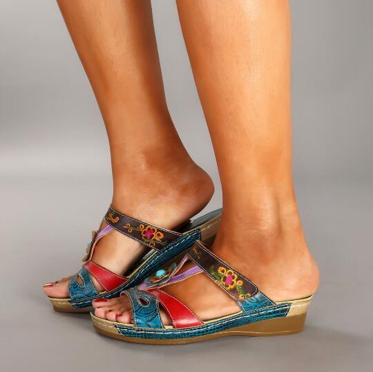 Jessica – Sandales à Talons avec Fleurs Ethniques pour Femmes