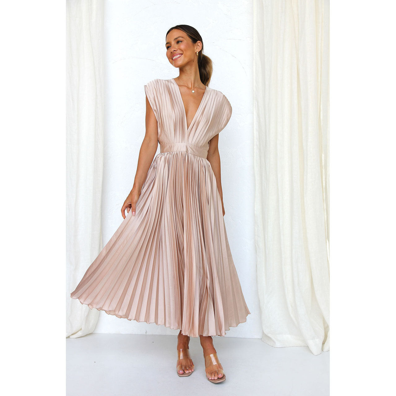 Ruth – Robe Plissée Décontractée Sans Manches avec Zip