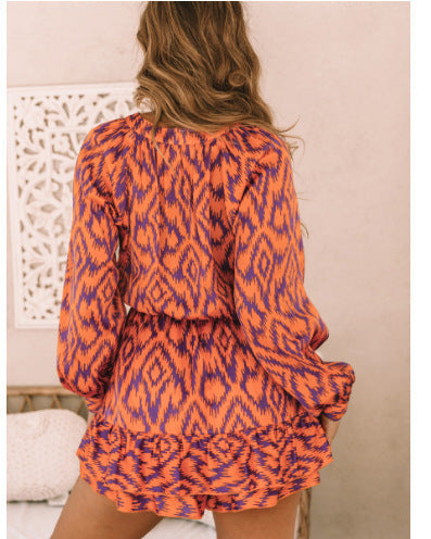 Georgina – Robe à Imprimé avec Col Montant et Taille Élastique