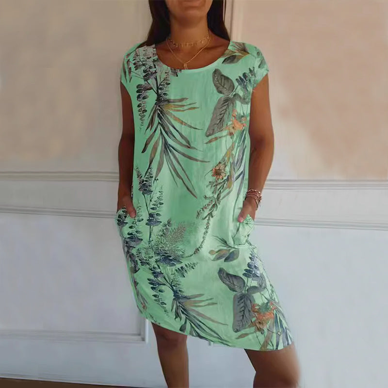 Betty – Robe Droite Imprimée Feuilles et Fleurs