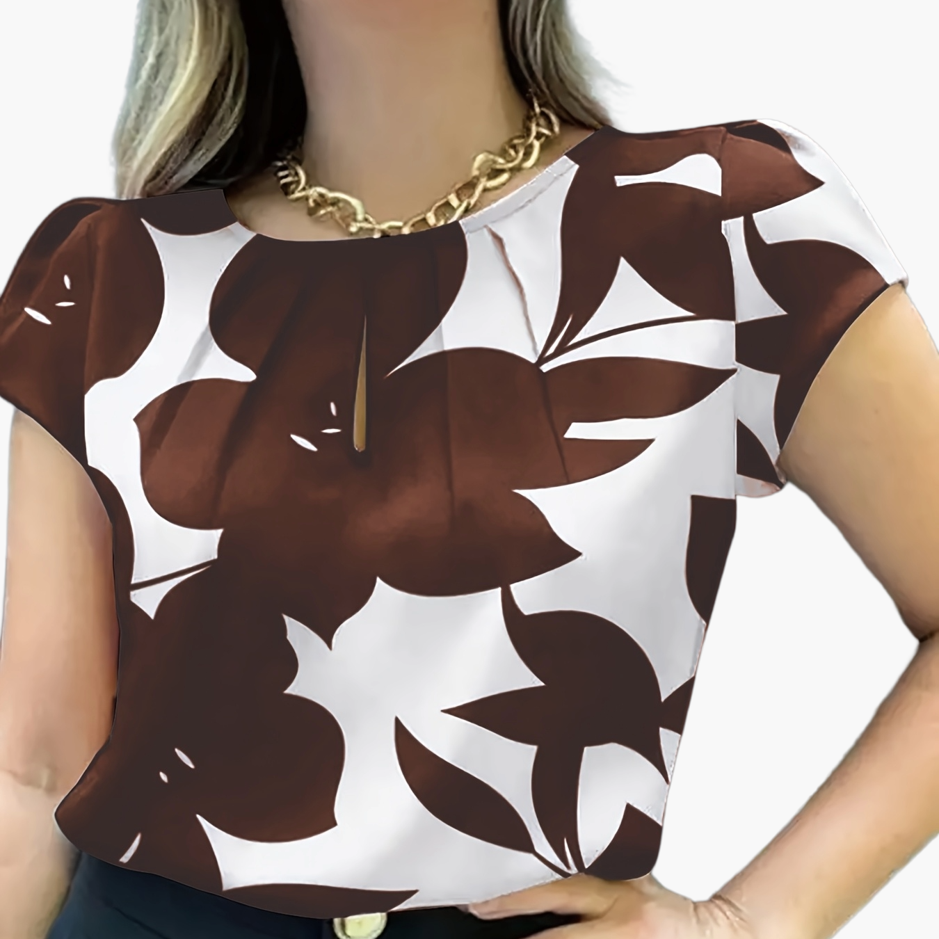 Blouse femme élégante à imprimé abstrait manches courtes style chic pour bureau et sorties