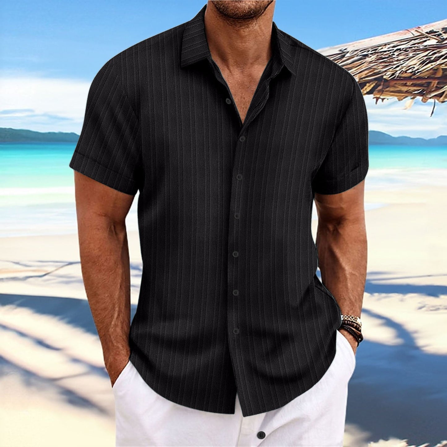 Dennis – Chemise décontractée à rayures en coton et lin