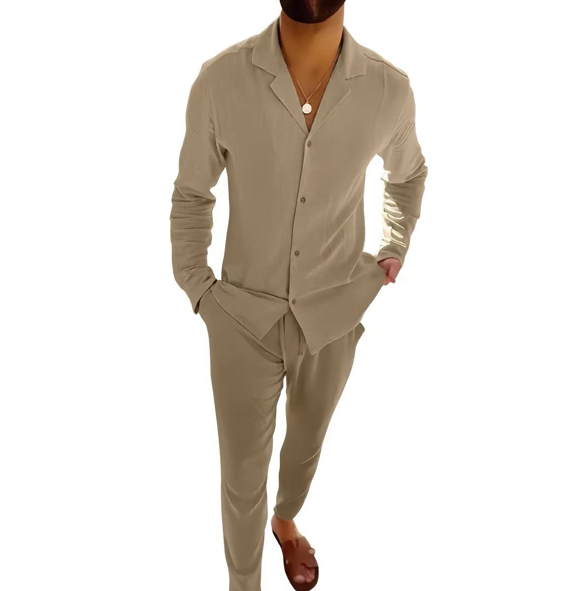 Ensemble Décontracté Homme Style Moderne Chemise Manches Longues et Pantalon Slim pour Quotidien